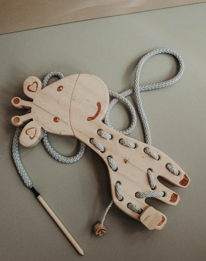 The Giraffe Lacing Toy — Wooden Montessori